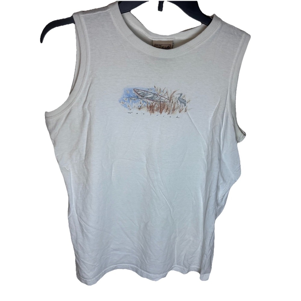 Woolrich White cotton sleeveless tank top Boat Graphic Print Size Small USA